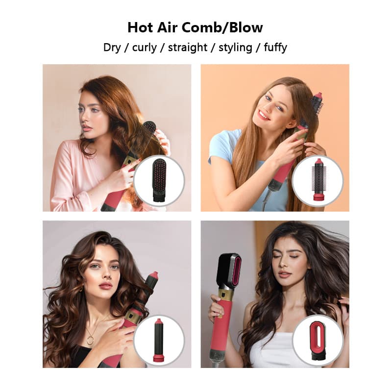 Cross-border five-six-in-one hot air comb multi-function hair dryer straightener hair curling rod three-purpose head change automatic hair dryer 3