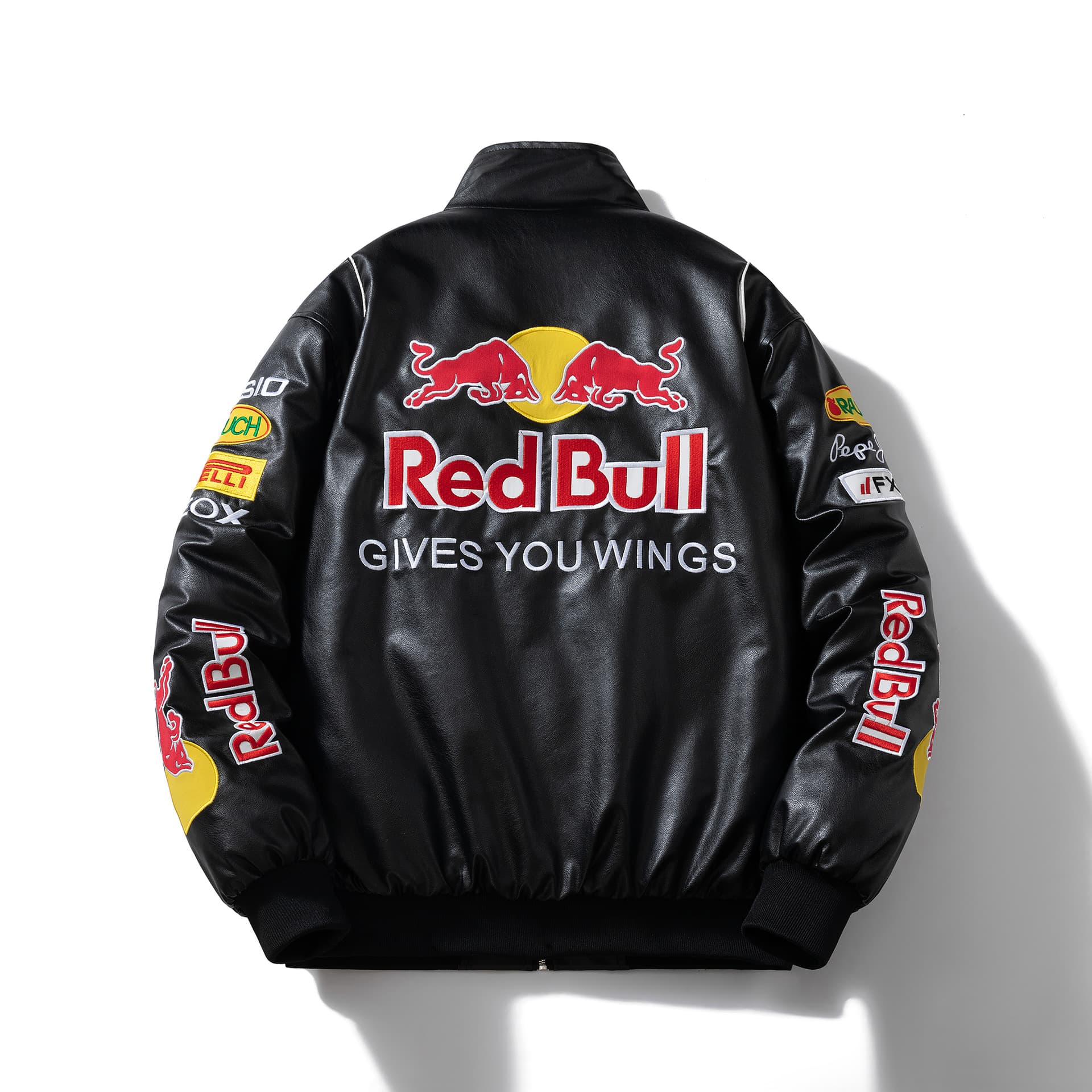 Heavy industry embroidered PU leather clothes motorcycle clothes stand collar cycling jacket men's autumn and winter leather jacket motorcycle cotton coat trend 5