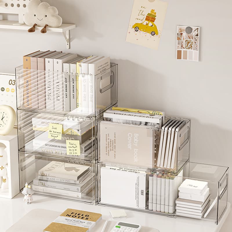 Telescopic storage box for books, sundries, cosmetics, snacks, dormitory desk, transparent organizing box, desktop storage 3