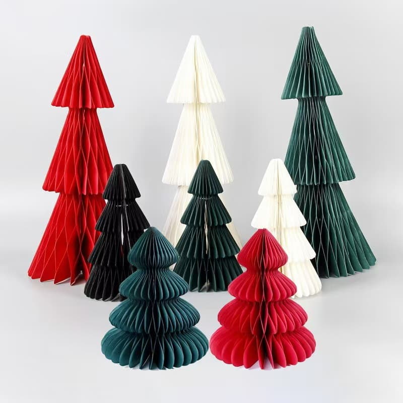 Holiday decoration supplies with lights three-dimensional honeycomb tree ornaments home party desktop decoration paper honeycomb Christmas tree ornaments 1