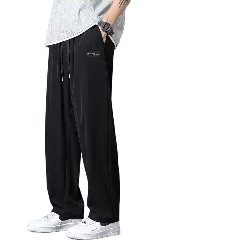 Thin men's silk casual trousers, on elastic band, loose straight fit, oversize 2