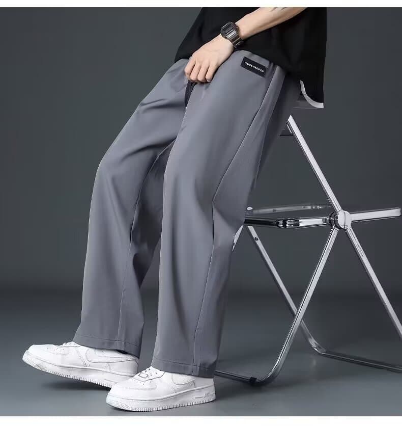 Thin men's silk casual trousers, on elastic band, loose straight fit, oversize 3