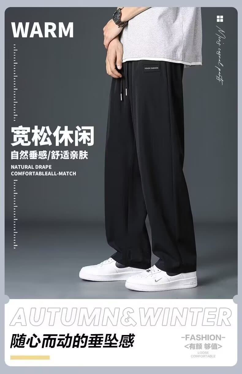 Thin men's silk casual trousers, on elastic band, loose straight fit, oversize 4