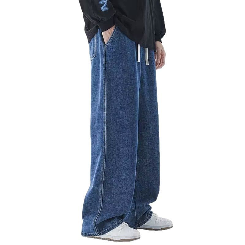 Tide, summer Japanese retro jeans, trend fashionable trousers, elastic waist, loose straight fit 5