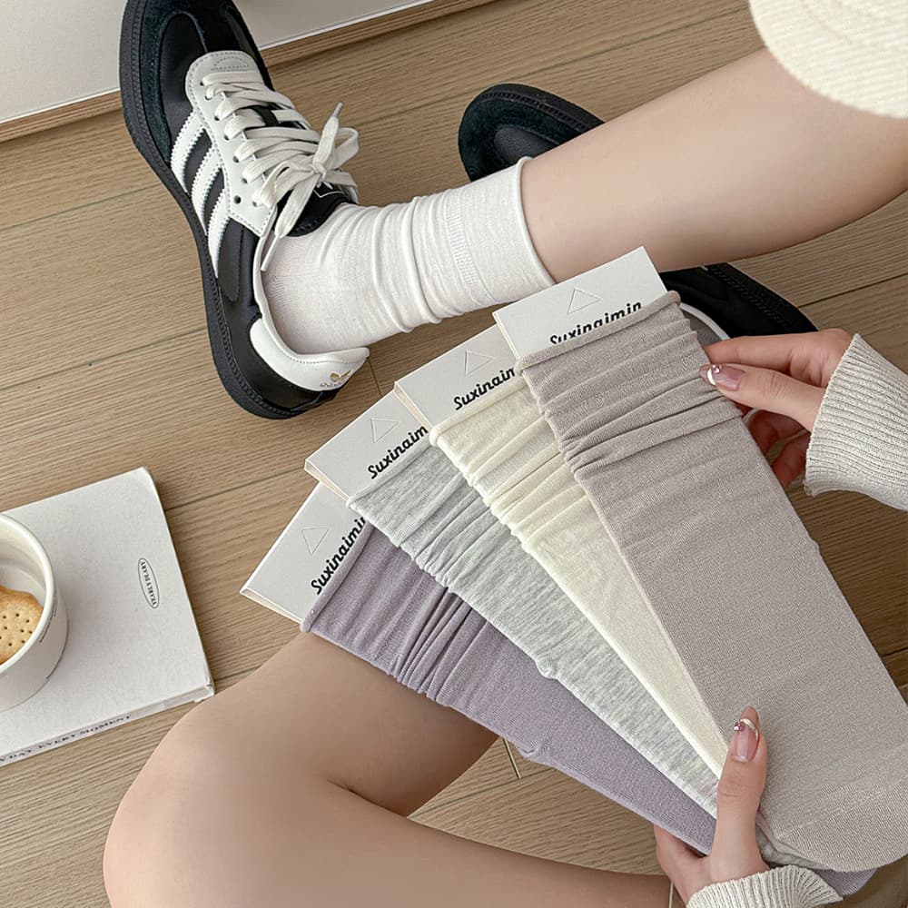 suxinaimin Autumn Japanese white colored socks for pregnant, mid-length