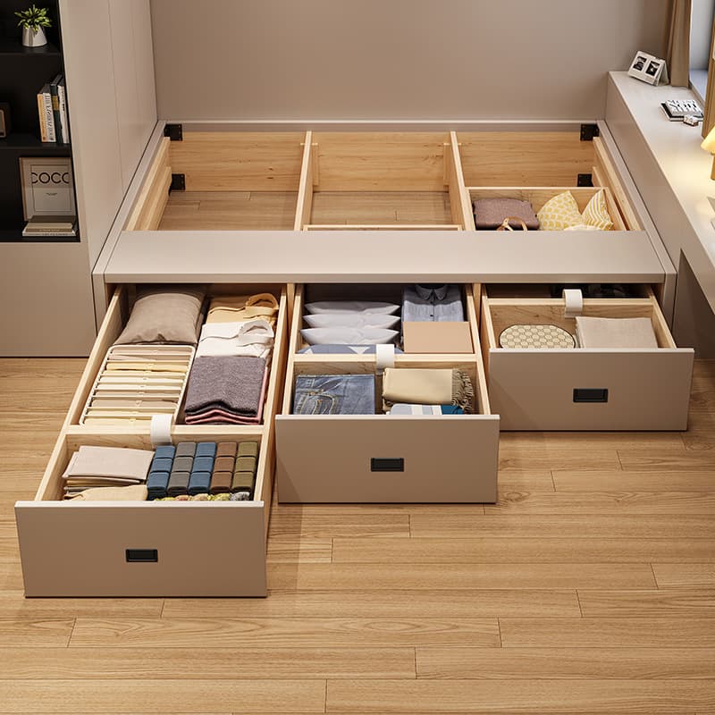 Skeleton for bed for bedroom, storage box, storage system from natural wood, tatami 4