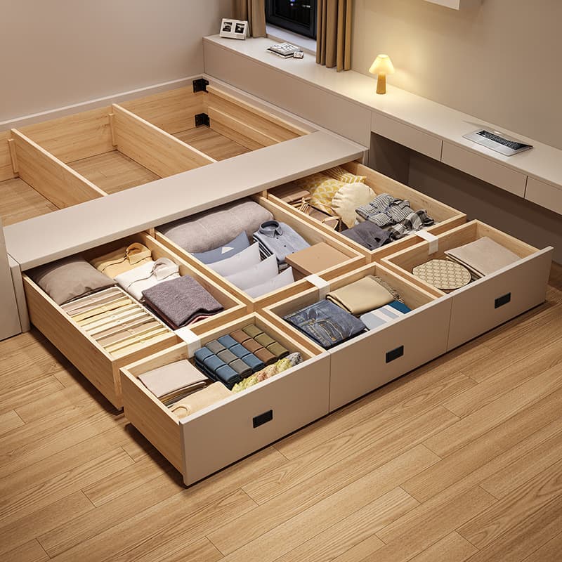 Skeleton for bed for bedroom, storage box, storage system from natural wood, tatami 1