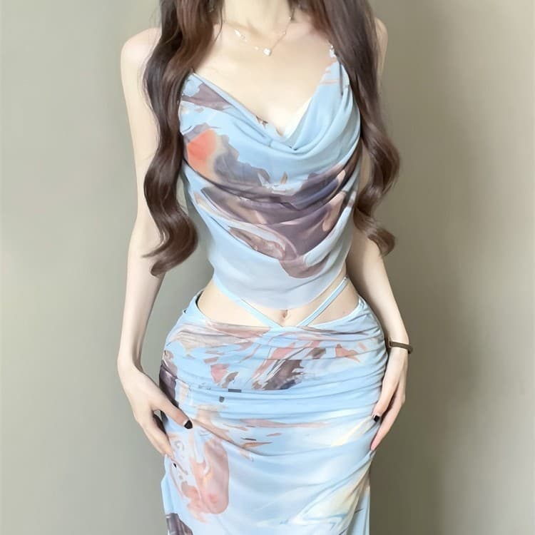 Swimwear, split set, sexy long skirt, push up bra, 3 piece set 4