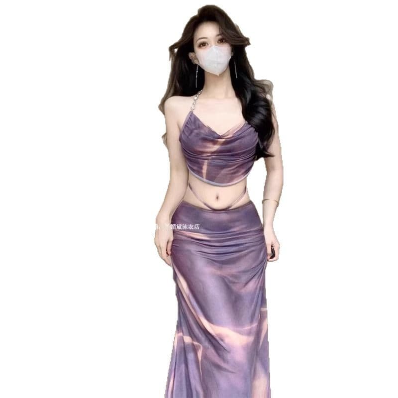 Swimwear, split set, sexy long skirt, push up bra, 3 piece set 5