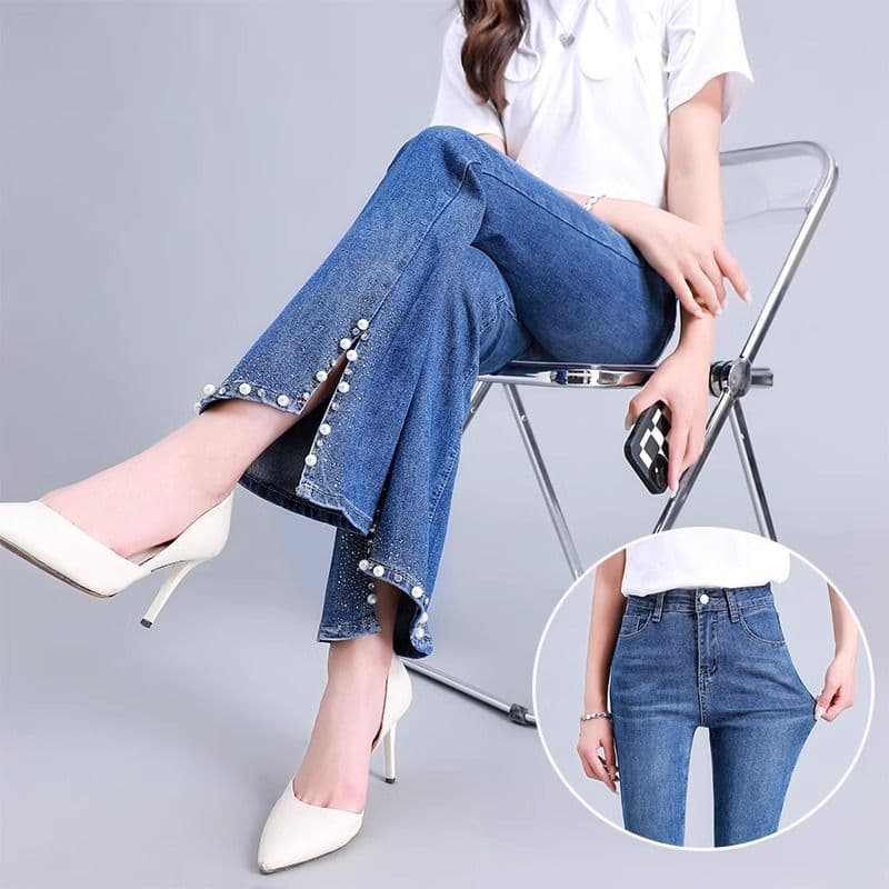 Spring jeans, fitted trousers, high waist, for teenagers 2
