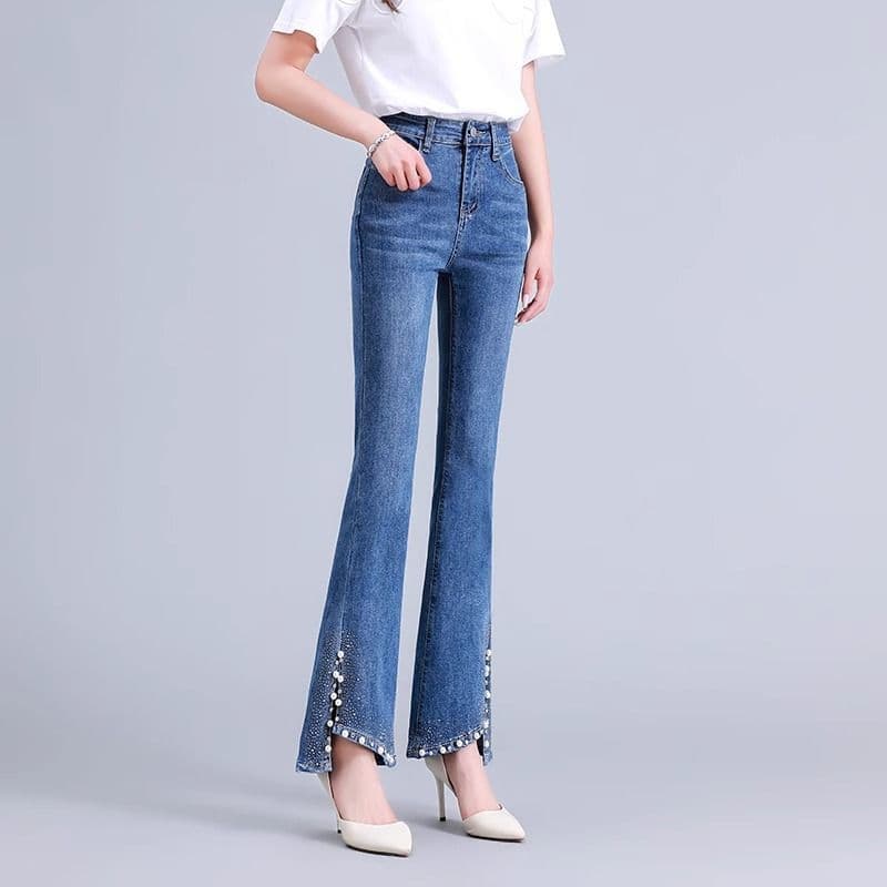 Spring jeans, fitted trousers, high waist, for teenagers 3