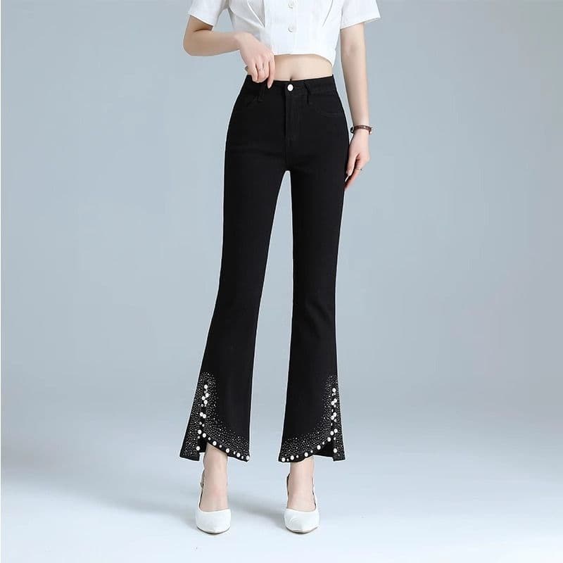 Spring jeans, fitted trousers, high waist, for teenagers 4