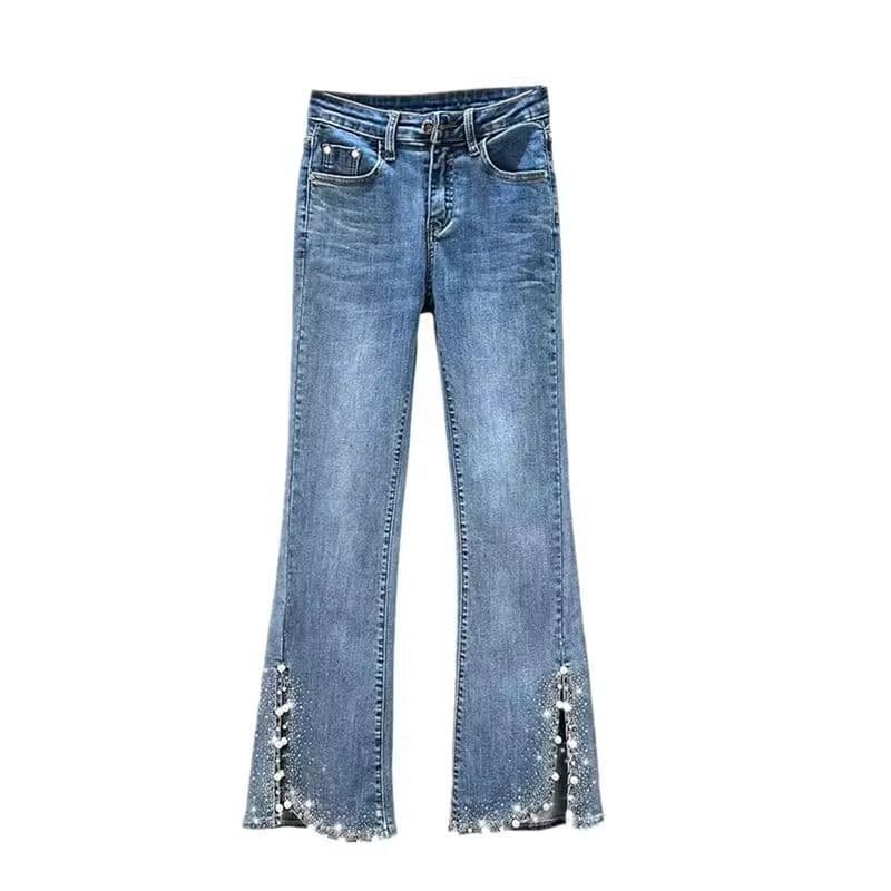 Spring jeans, fitted trousers, high waist, for teenagers 5