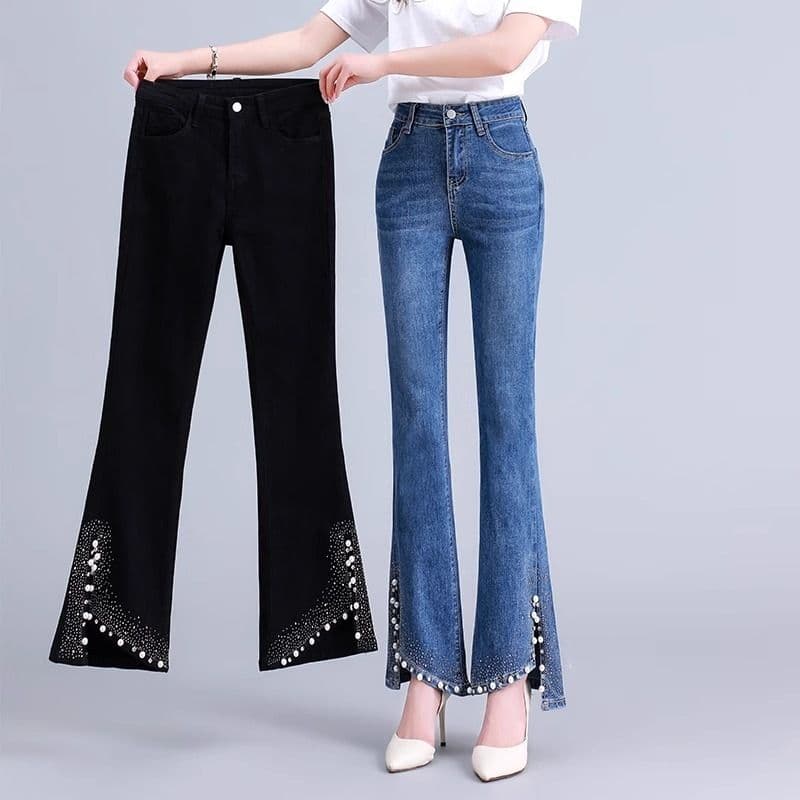 Spring jeans, fitted trousers, high waist, for teenagers 1