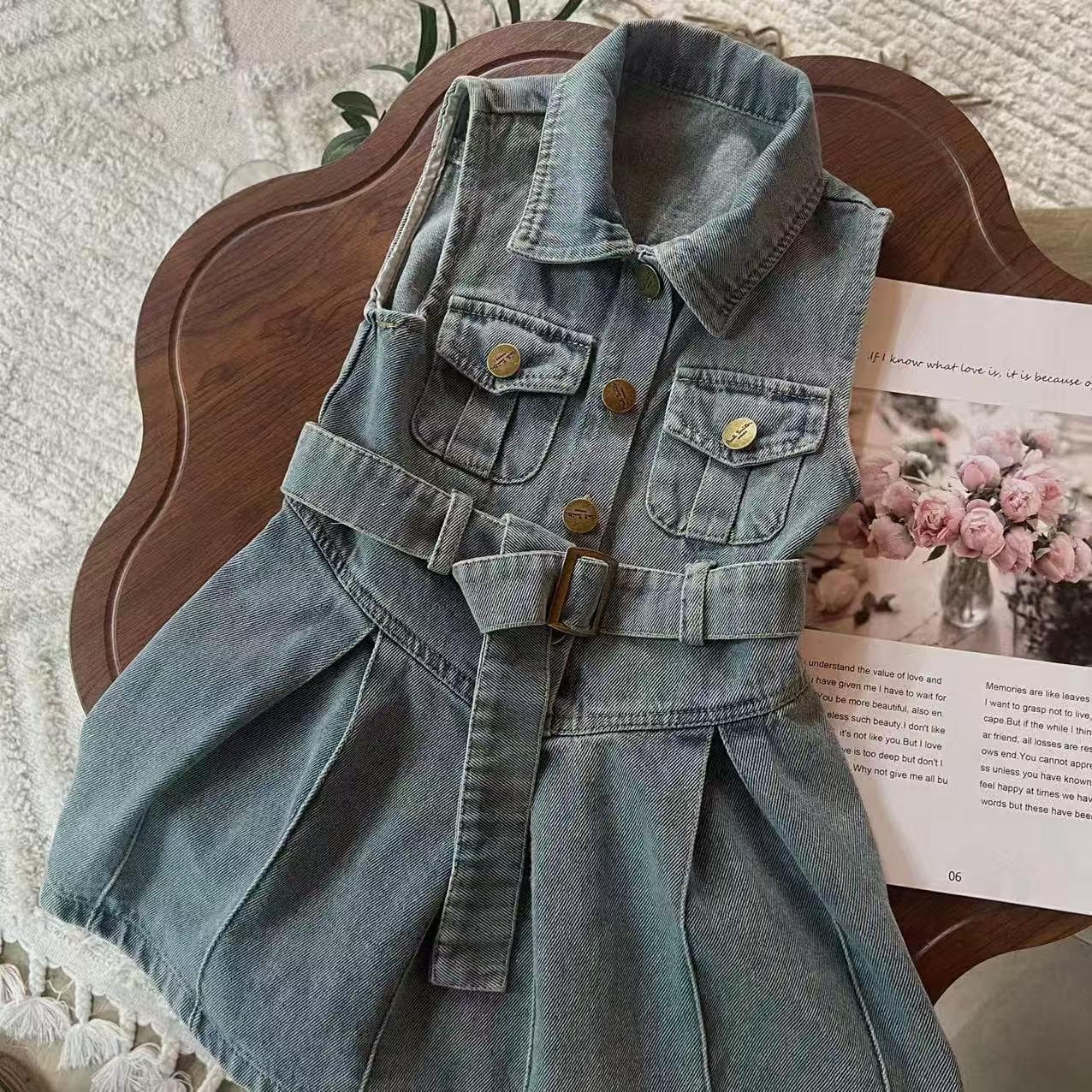 [Girls denim skirt sleeveless summer children's vest dress] 1