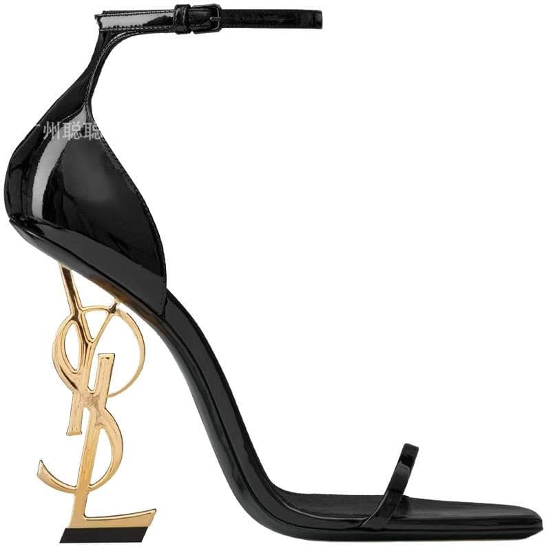 High Version YS European and American Sexy High Heels 2025 New Gold Letter High Heels Straight Leather Sandals for Women 5