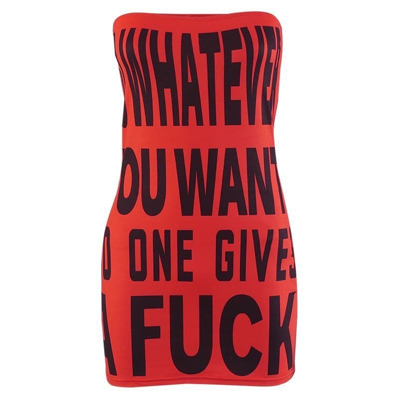 Printed Thai Letter Strapless Chest Wrap Mini Dress 5