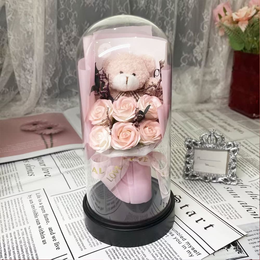 Glass realistic flashlight for St. Valentine's Day contains rose, soap with light, Birthday gift, bouquet 2