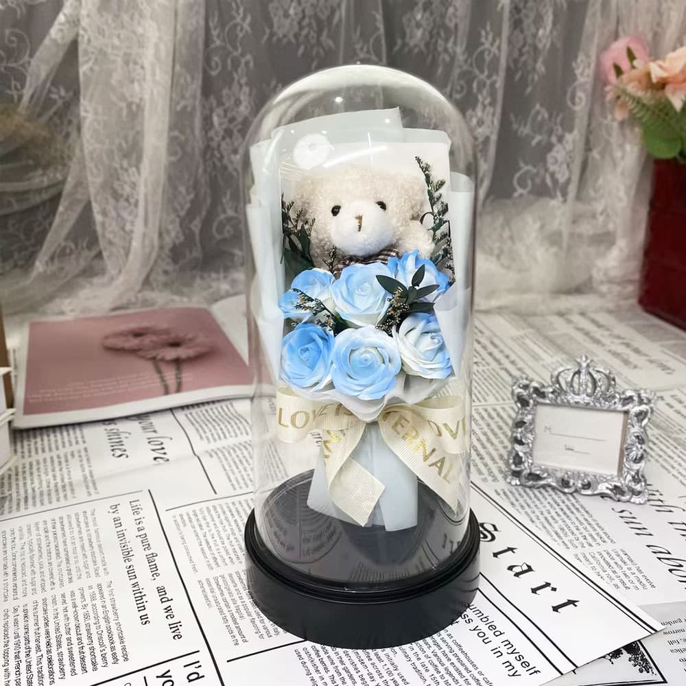 Glass realistic flashlight for St. Valentine's Day contains rose, soap with light, Birthday gift, bouquet 4