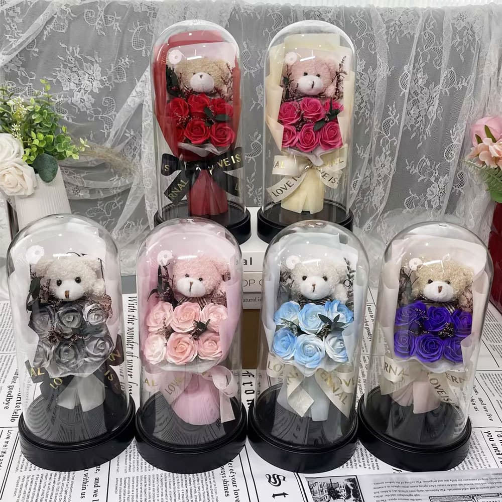 Glass realistic flashlight for St. Valentine's Day contains rose, soap with light, Birthday gift, bouquet 1