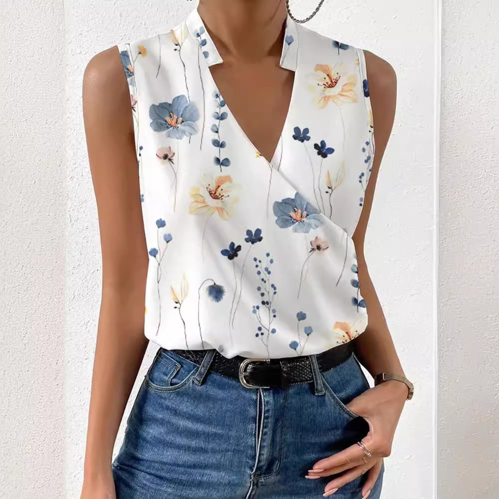 (Cross-border trading), shiffon shirt sleevless, V-neckline, European style, french style 3
