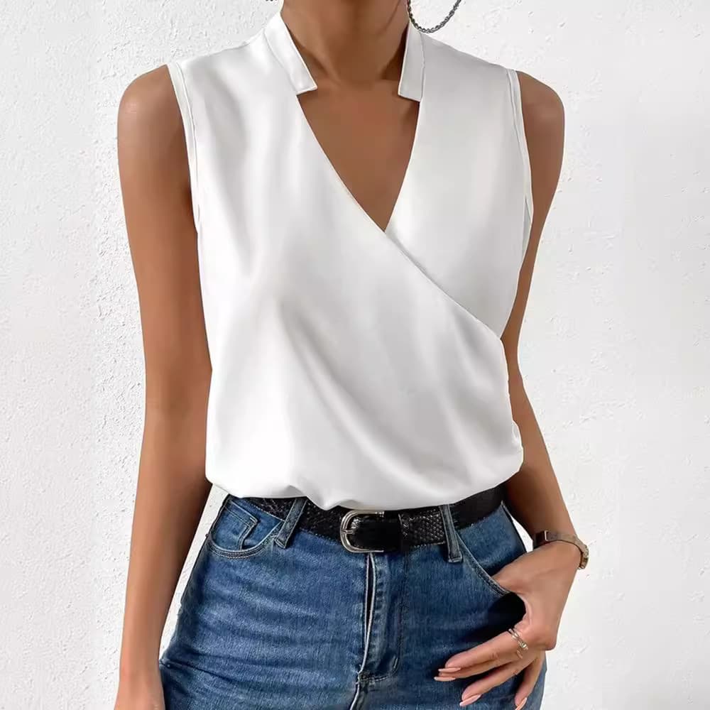 (Cross-border trading), shiffon shirt sleevless, V-neckline, European style, french style 4
