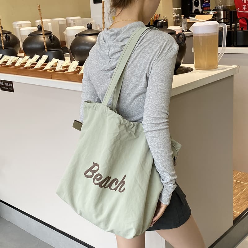 Quality capacious shoulder bag, nylon universal handheld one-shoulder bag, Korean style, drawstring