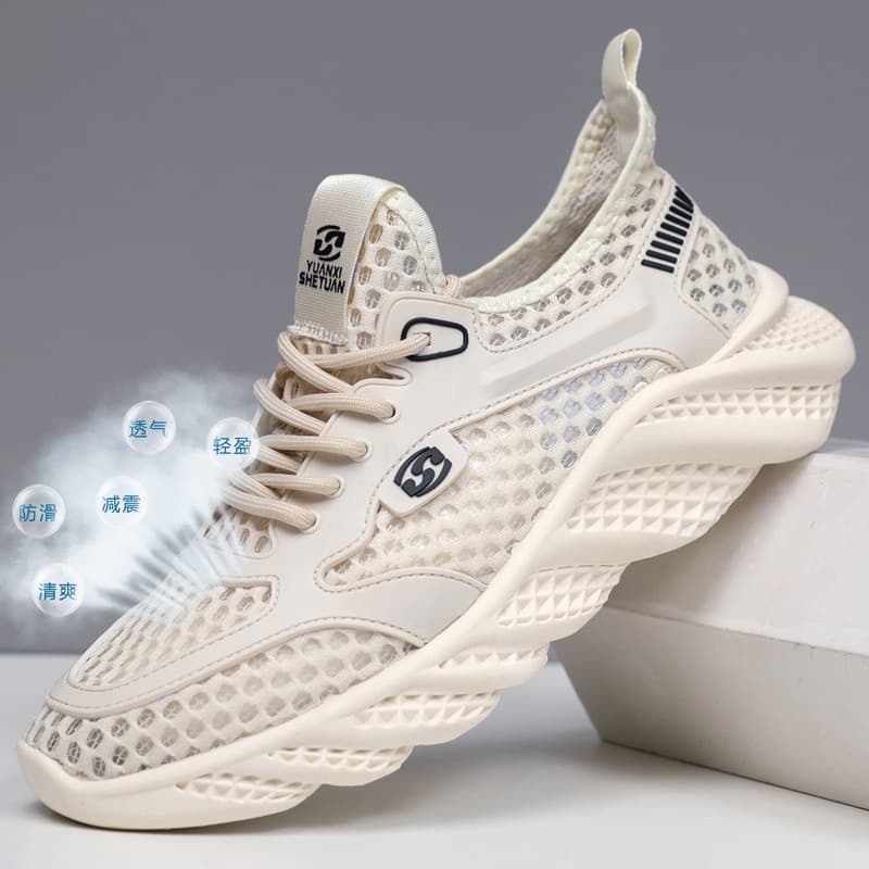 Net surface new summer thin air -breathable mesh hollow net shoes men running lightweight black casual sports tide shoes 2
