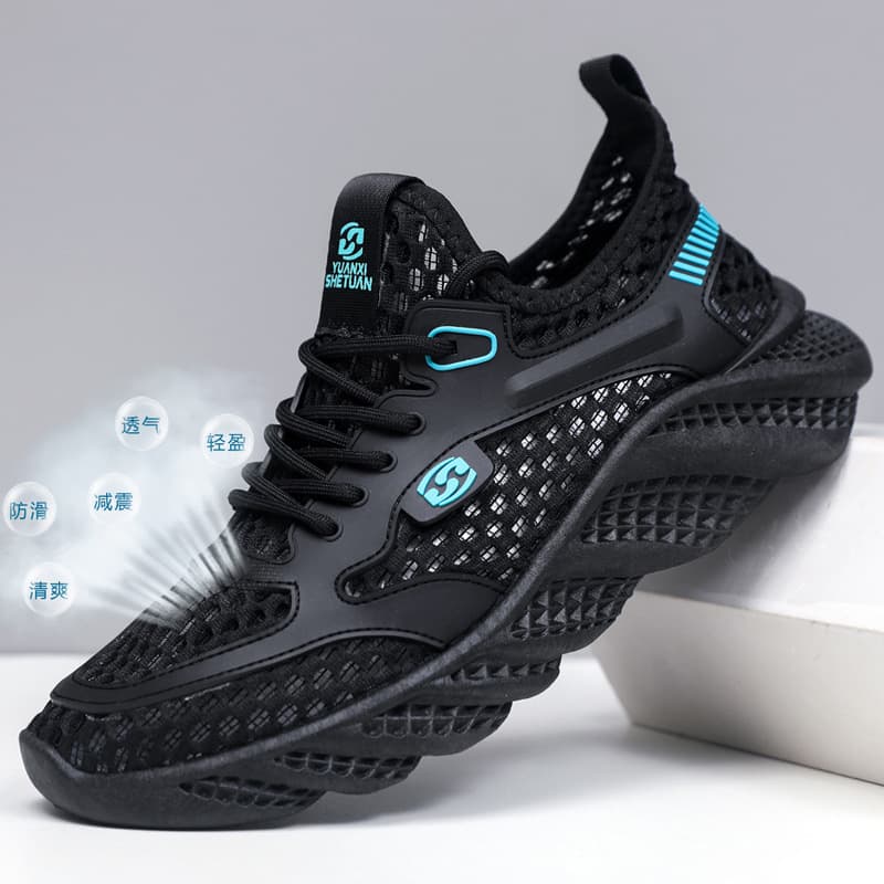 Net surface new summer thin air -breathable mesh hollow net shoes men running lightweight black casual sports tide shoes 1