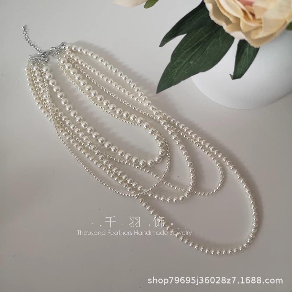 Retro long necklace from pearl, multilayer sweater, chain for bride, cheongsam, accessories, European style 4