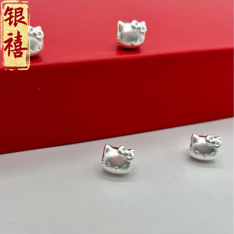 S999 sterling silver kitty cat beads 3D hard silver beads DIY braided rope kt cat silver accessories wholesale live broadcast delivery 3