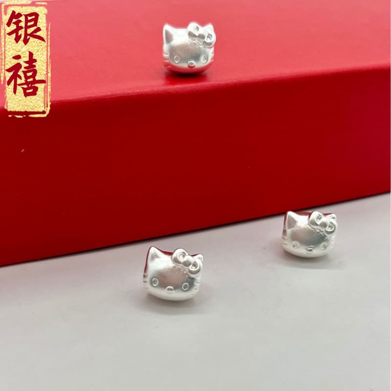 S999 sterling silver kitty cat beads 3D hard silver beads DIY braided rope kt cat silver accessories wholesale live broadcast delivery 1
