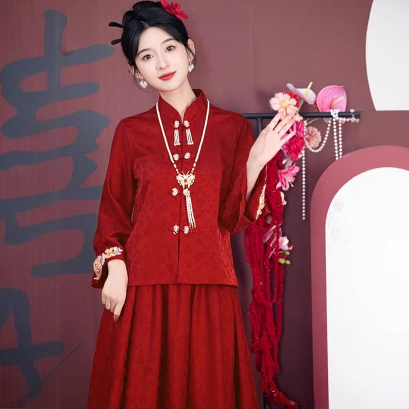 Red evening dress, set, suhe traditional wedding dress, Chinese style 2