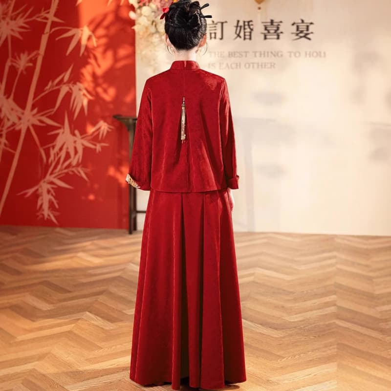 Red evening dress, set, suhe traditional wedding dress, Chinese style 4