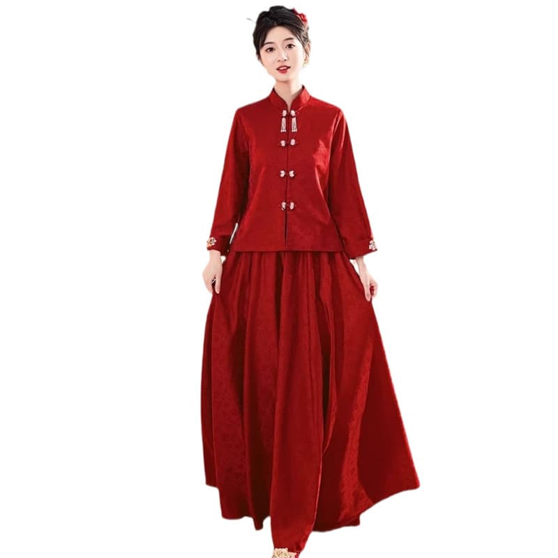 Red evening dress, set, suhe traditional wedding dress, Chinese style 5