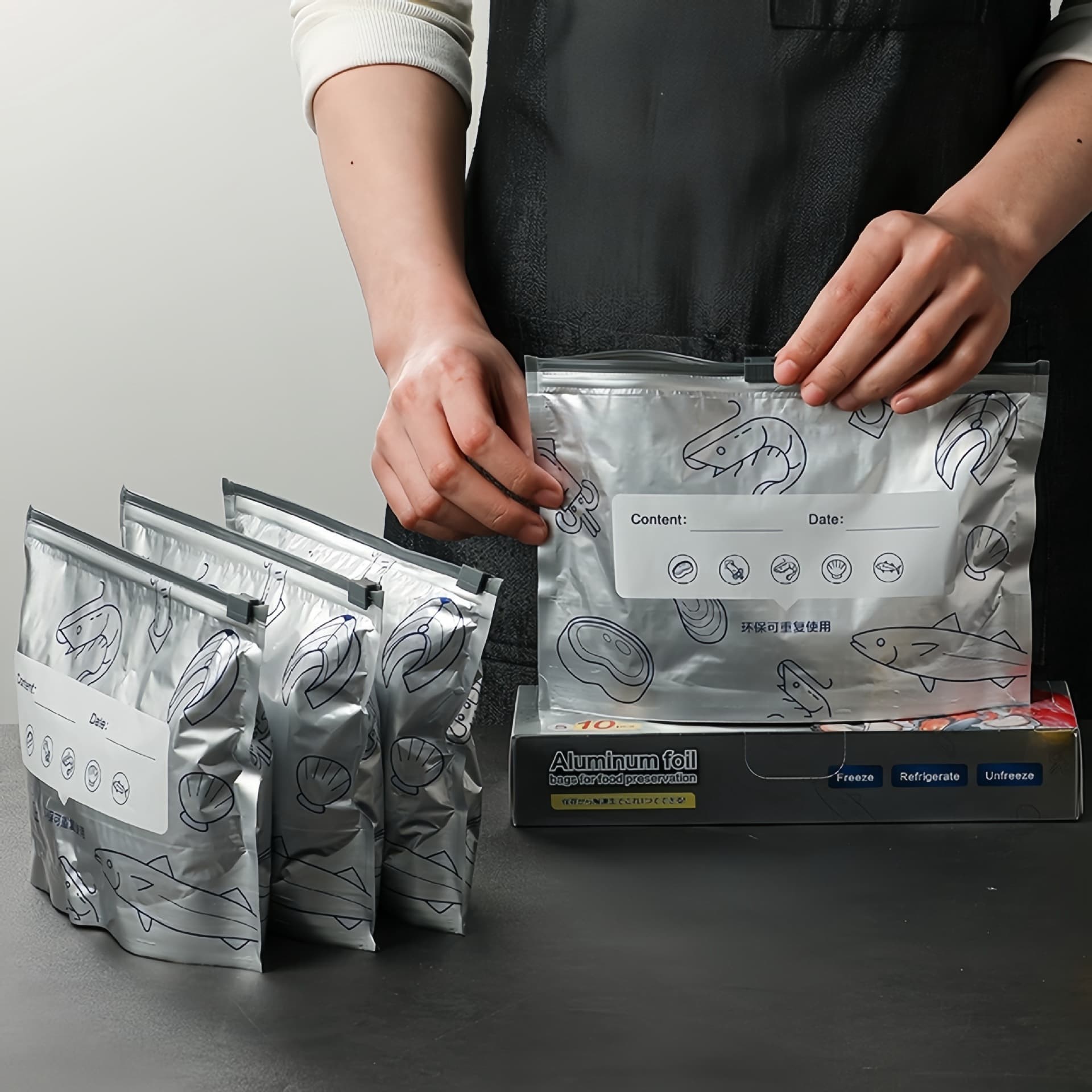Aluminum foil fresh sealed fresh sealed bag Aluminum foil fresh sealed bag Food grade refrigerated sealed bag Refrigerator frozen tin foil compact 2
