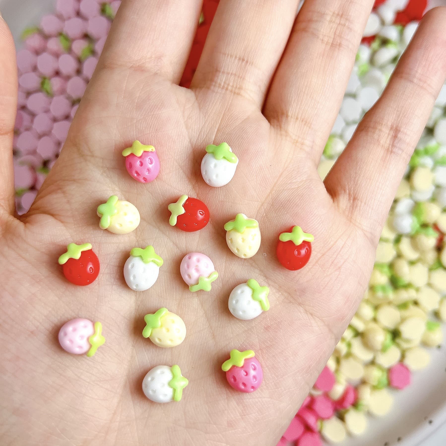 Small cream strawberry with accessories, hairgrip handmade, hair rope, fridge magnet, phone case 3