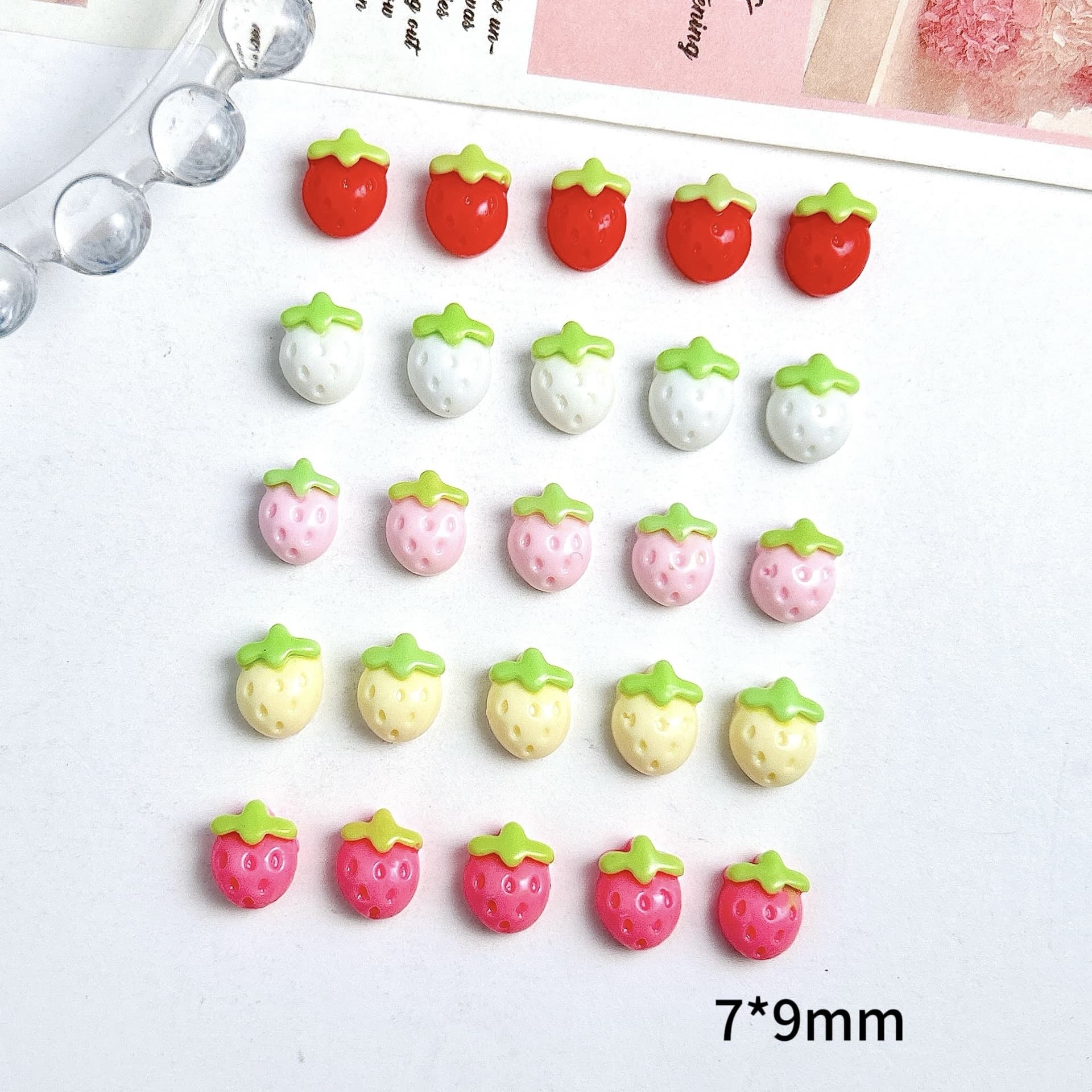 Small cream strawberry with accessories, hairgrip handmade, hair rope, fridge magnet, phone case 1