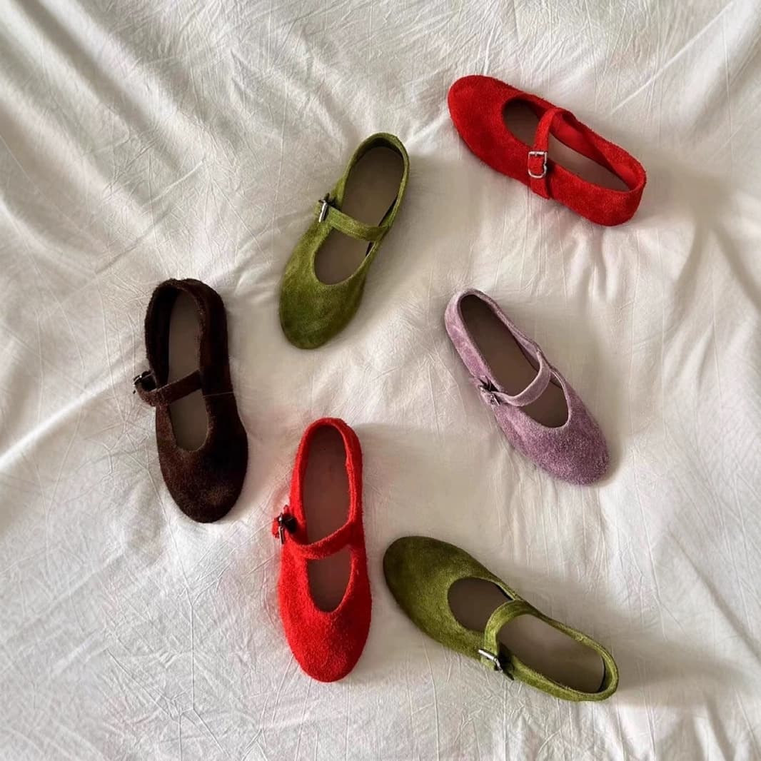 Leather retro Mary Jane shoes flat with a strap low-cut, (Physicals), cowhide, balletcore style, genuine leather 3