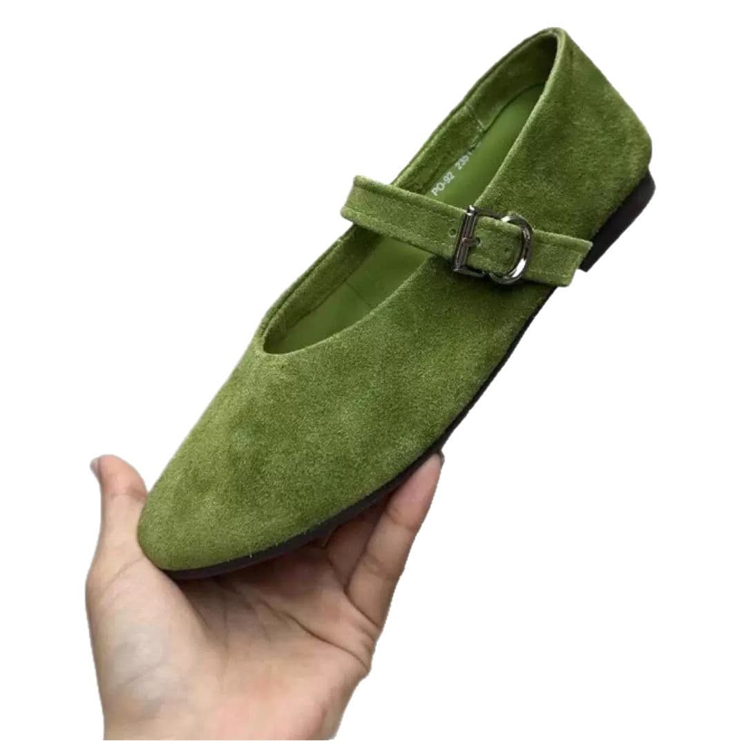 Leather retro Mary Jane shoes flat with a strap low-cut, (Physicals), cowhide, balletcore style, genuine leather 5