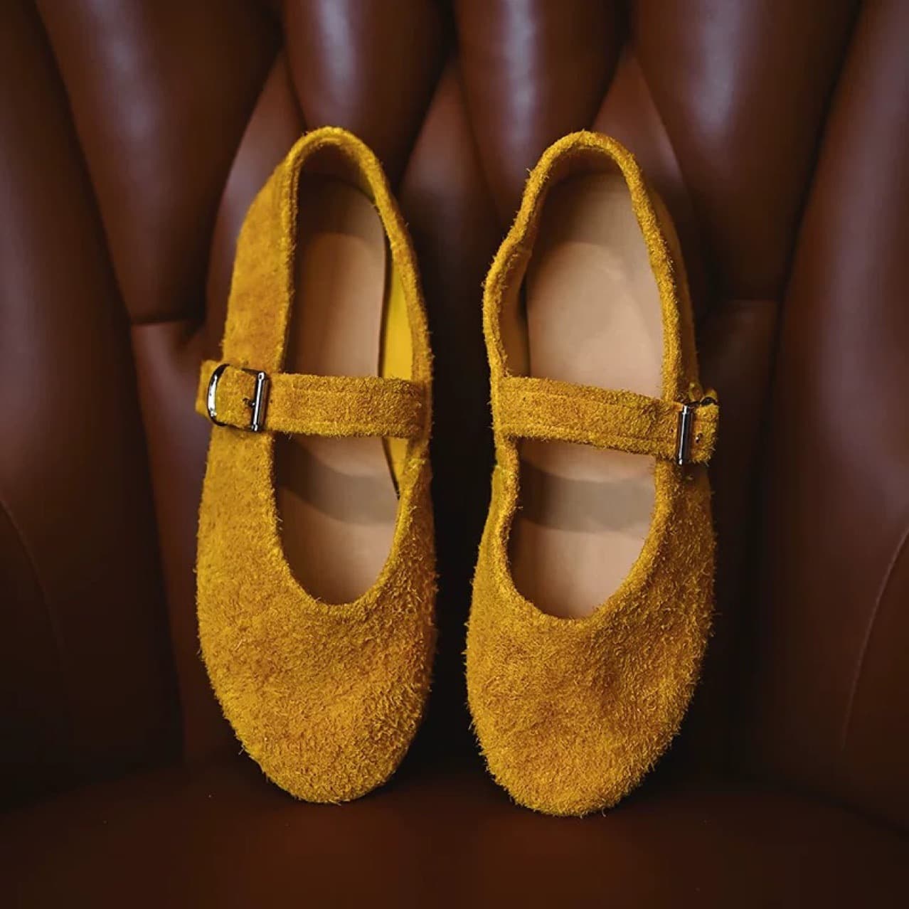 Leather retro Mary Jane shoes flat with a strap low-cut, (Physicals), cowhide, balletcore style, genuine leather 1