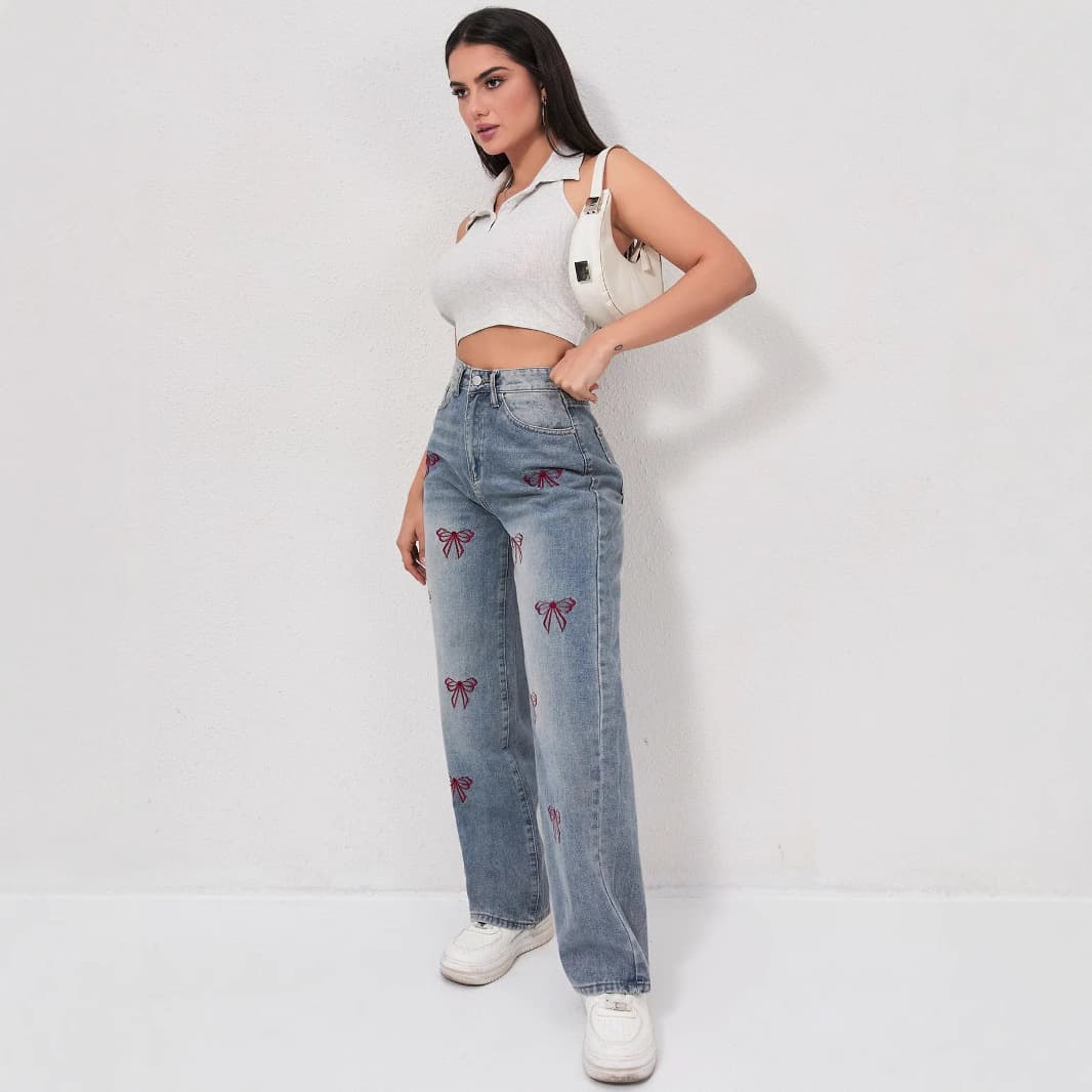 (Cross-border trading), spring loose straight jeans, fitted trousers, European style, trend of season, oversize, high waist 3