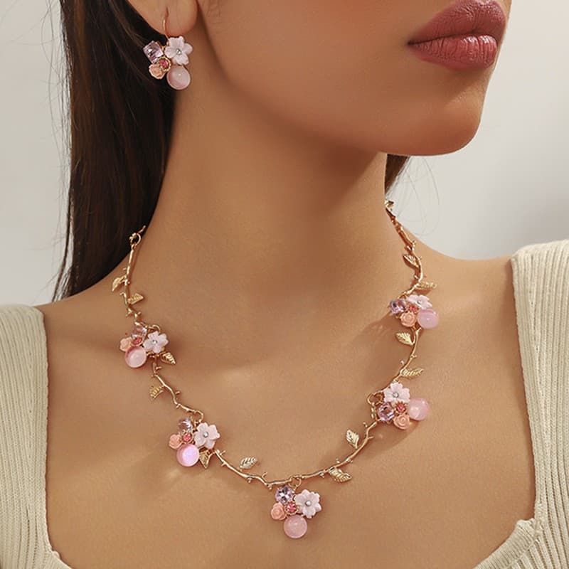 (Cross-border trading), necklace and earrings with zircon, jewelry for bride, accessory, 3 pieces, flowered, wedding accessories 2