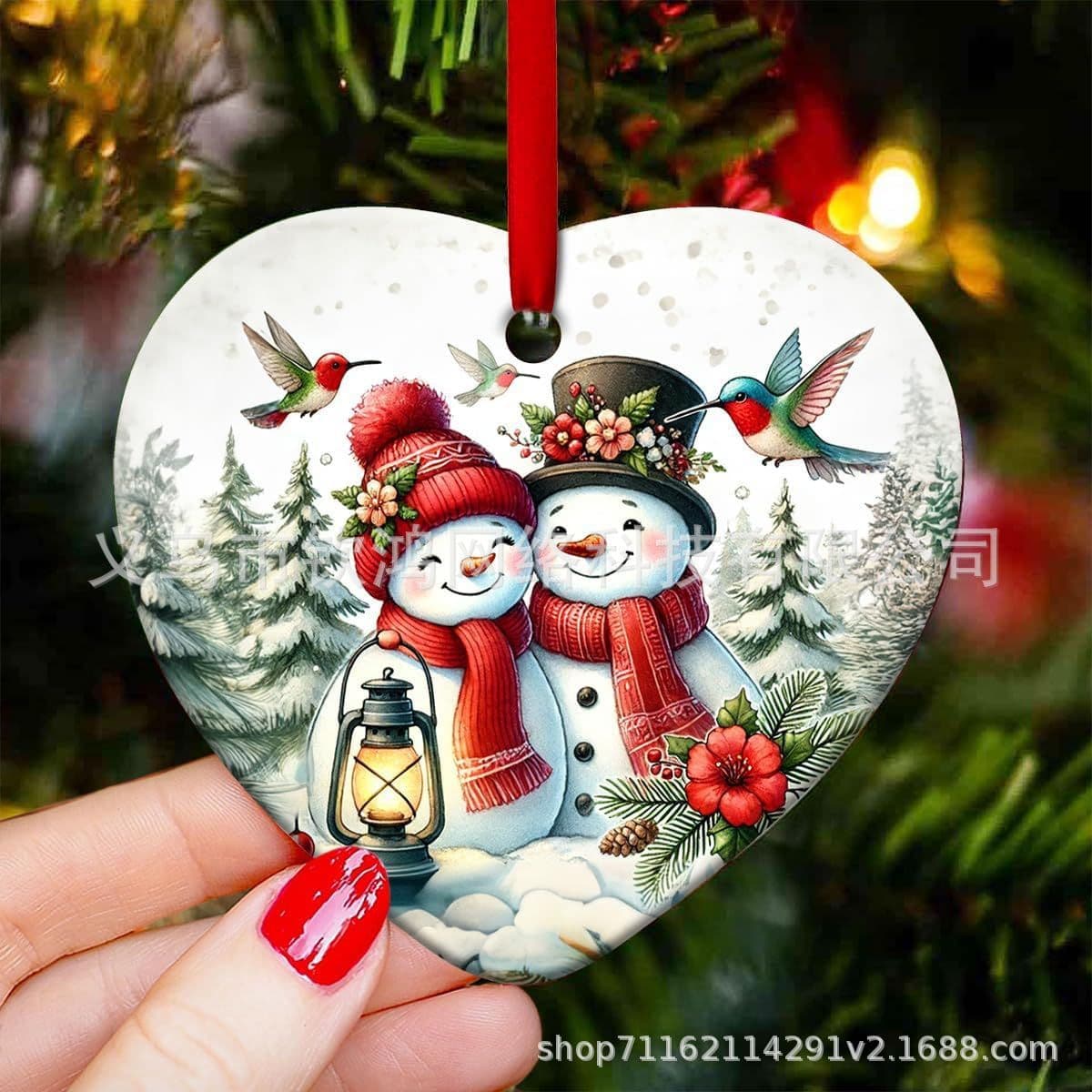Cross-border acrylic flat Christmas ornaments, Christmas tree holiday decoration pendants, snowman commemorative decorative pendants 3