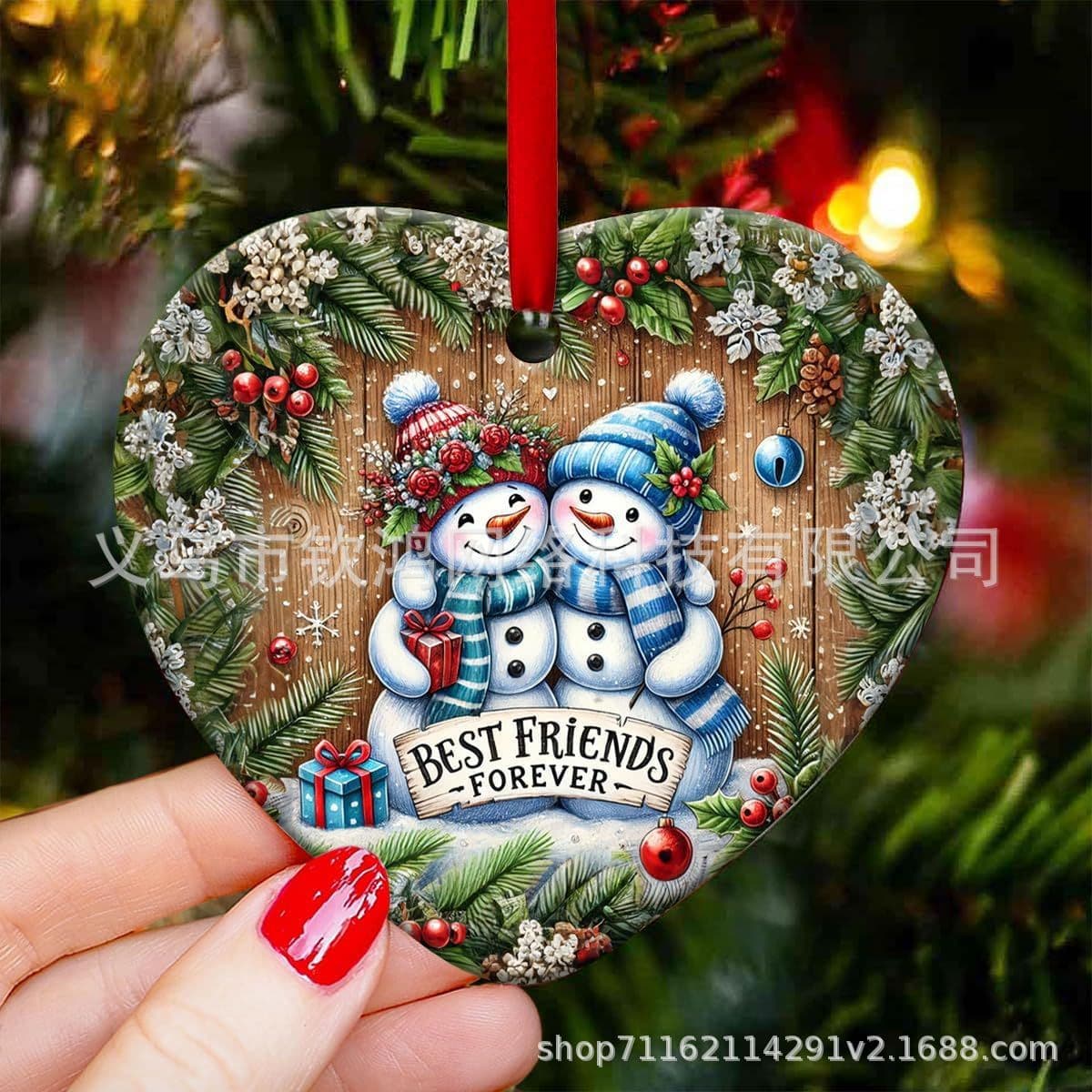 Cross-border acrylic flat Christmas ornaments, Christmas tree holiday decoration pendants, snowman commemorative decorative pendants 5