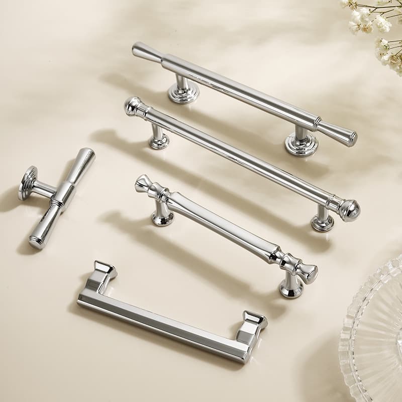 French zinc alloy wardrobe door handle modern simple chrome plated bright silver drawer single hole cabinet solid handle 2