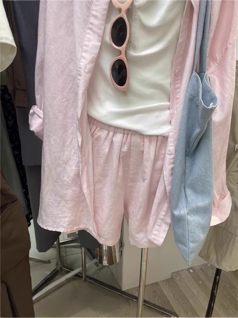 Universal summer shirt, fashionable short set, Korean style, sun protection, high waist, loose fit 2