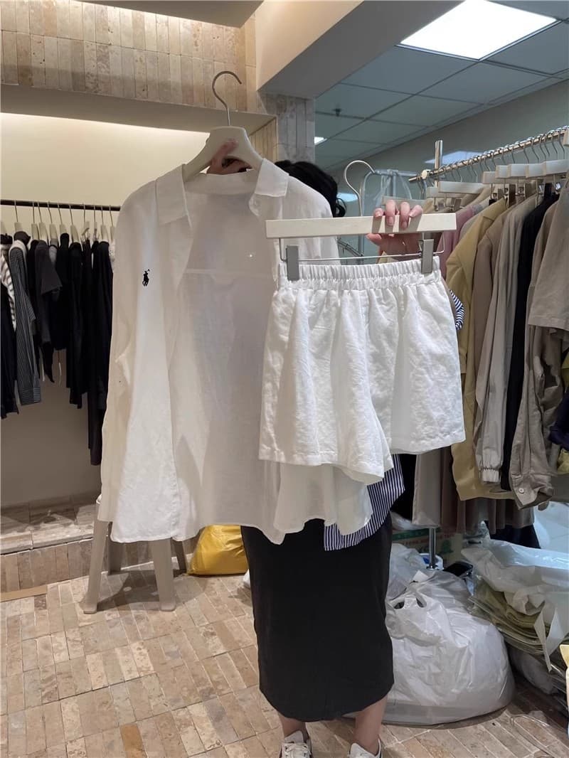 Universal summer shirt, fashionable short set, Korean style, sun protection, high waist, loose fit 3