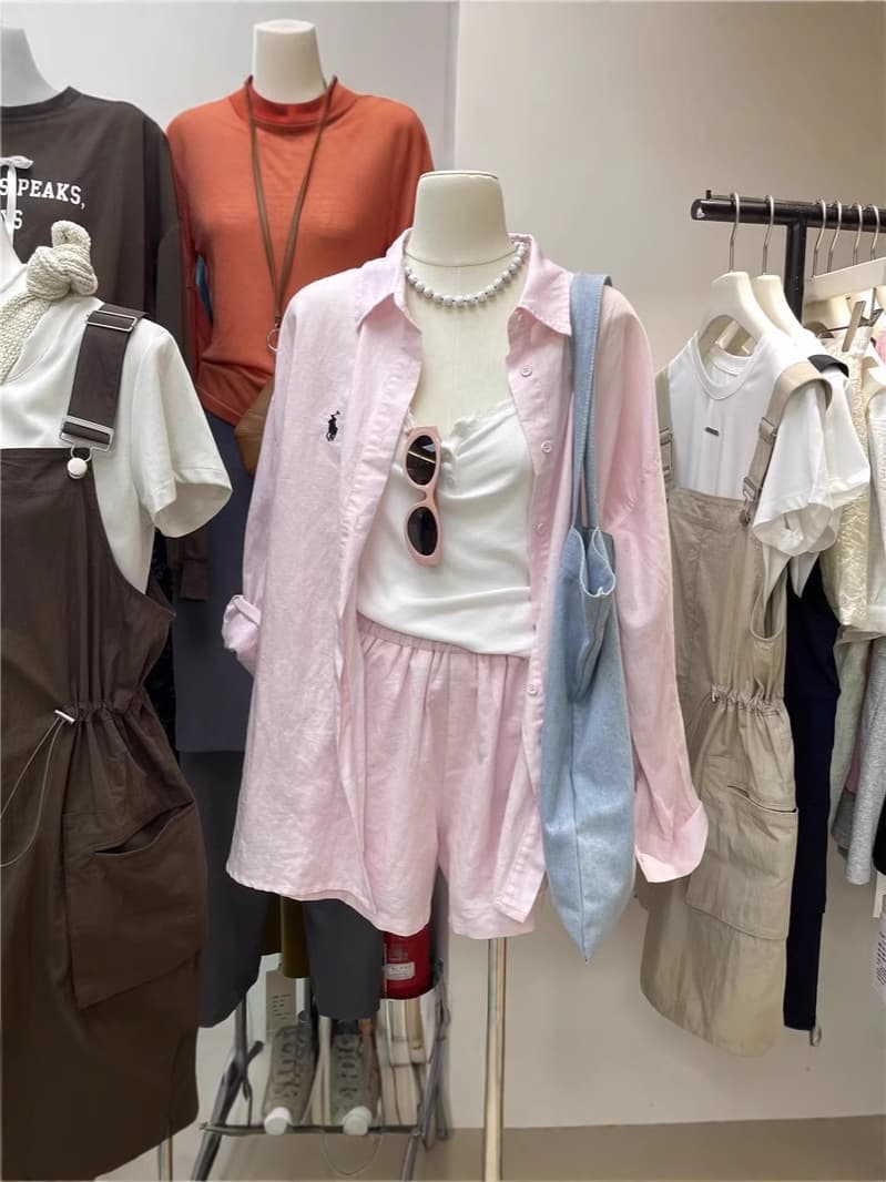 Universal summer shirt, fashionable short set, Korean style, sun protection, high waist, loose fit