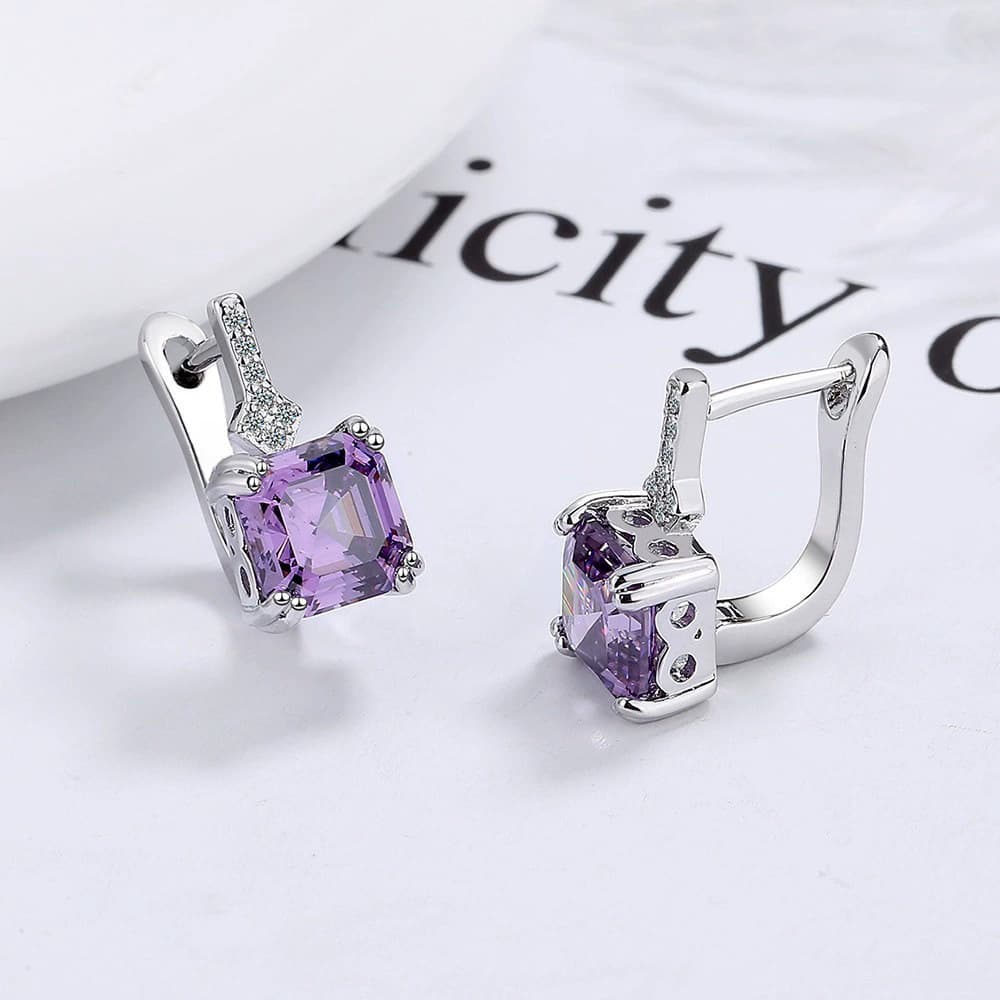Square geometric design fashionable earrings with zircon, European style, high-quality style, simple and elegant design, internet celebrity 2